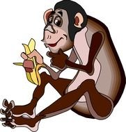 Ä°llustration of Cartoon Monkey Eating Banana