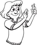 cartoon woman with Fingers Crossed, Clip Art