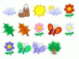 nature, set of colorful icons