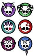 clipart of skulls in circles of different colors