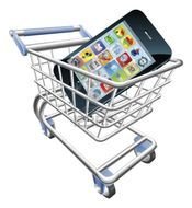 Mobile shopping with the basket clipart
