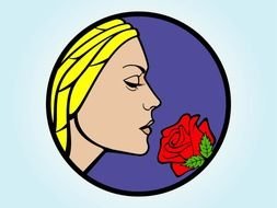Clip art of Woman Smelling Rose