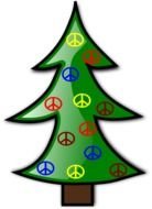 Peace icons on a Christmas tree as a graphic illustration