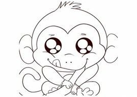 Cute Cartoon monkey eating banana, Coloring Page