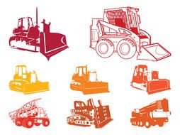 silhouettes of construction equipment