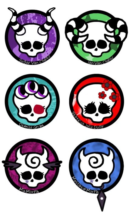 clipart of skulls in circles of different colors