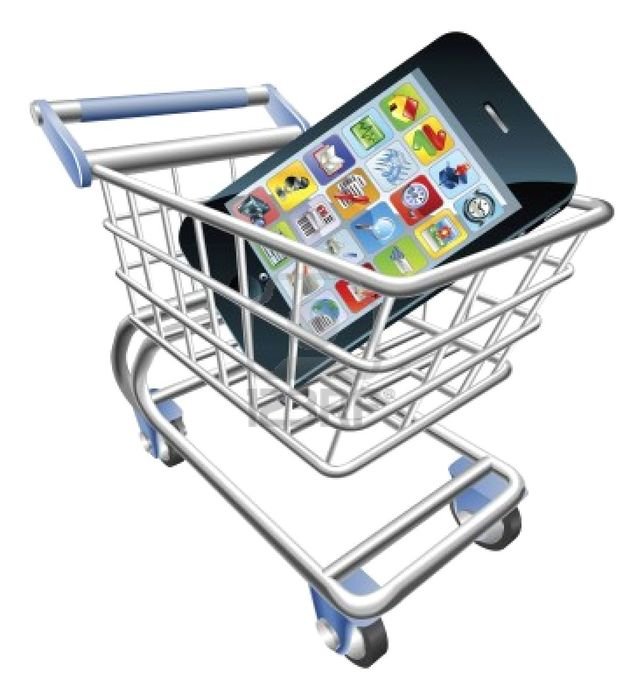 Mobile shopping with the basket clipart