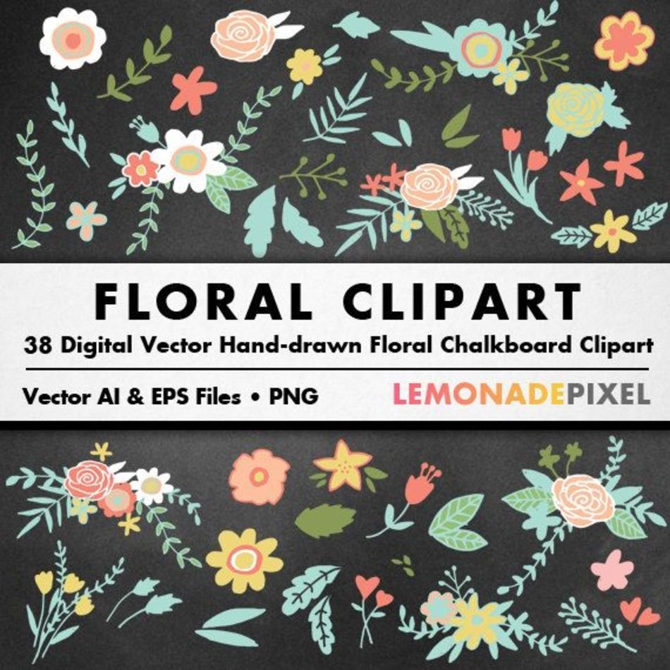 Wedding Clipart Flowers Foliage Greenery Chalkboard Rustic