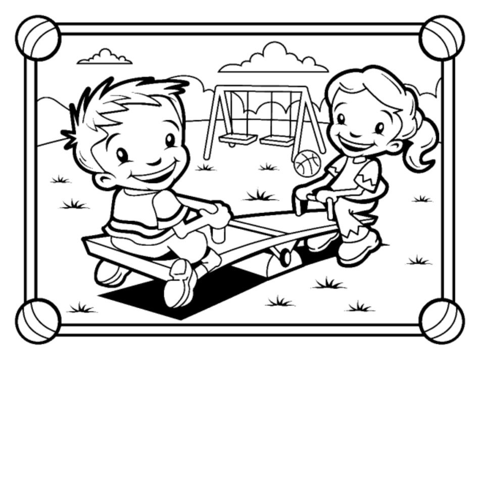 Children Playing At Park Coloring Page