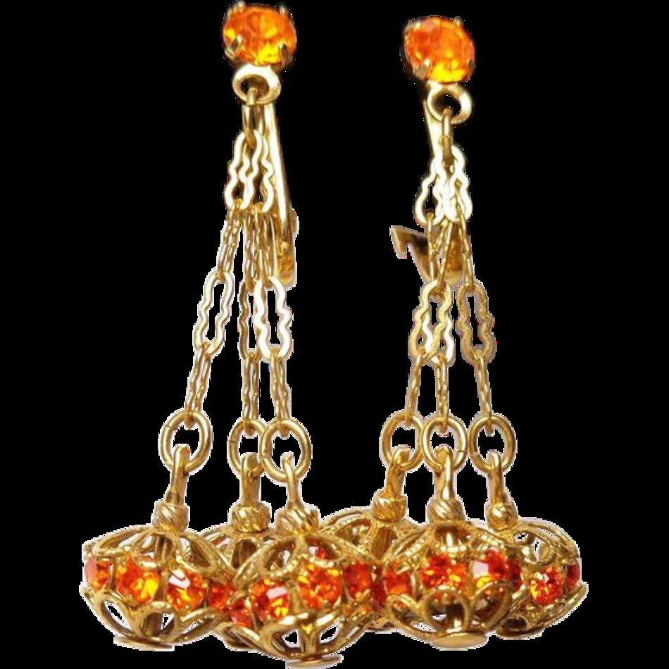 Rhinestone Rondelle Dangling Clip Earrings From Melonrose On Ruby Lane