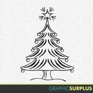 Clip Art Decorated Christmas Tree Ornaments Silhouette Clipart Vector