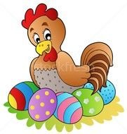 Cartoon Hen Sitting On Eggs