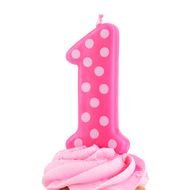 1st Birthday, pink Candle for cake