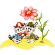 kittens under a flower as a graphic illustration