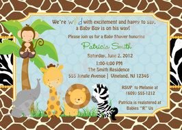 Jungle Animals Baby Shower Invitations drawing
