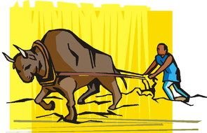 Man is holding his cow clipart