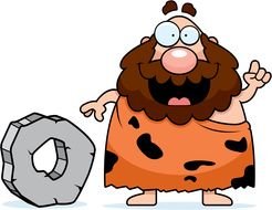 caveman with a wheel as a picture