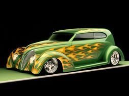 flame on a green car as a picture for a clipart