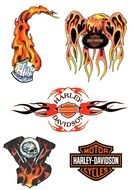 set of colorful Tattoos with Harley Davidson logo
