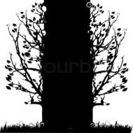 Black And White drawing, thick tree with thin branches