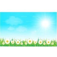 Spring Flower under blue sky, drawing, background