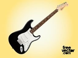 black and white electric guitar on a yellow background