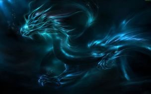 silhouette of a mystical dragon on a stormy sky