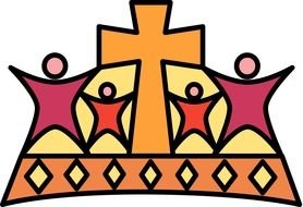 drawn silhouettes of believers and the cross