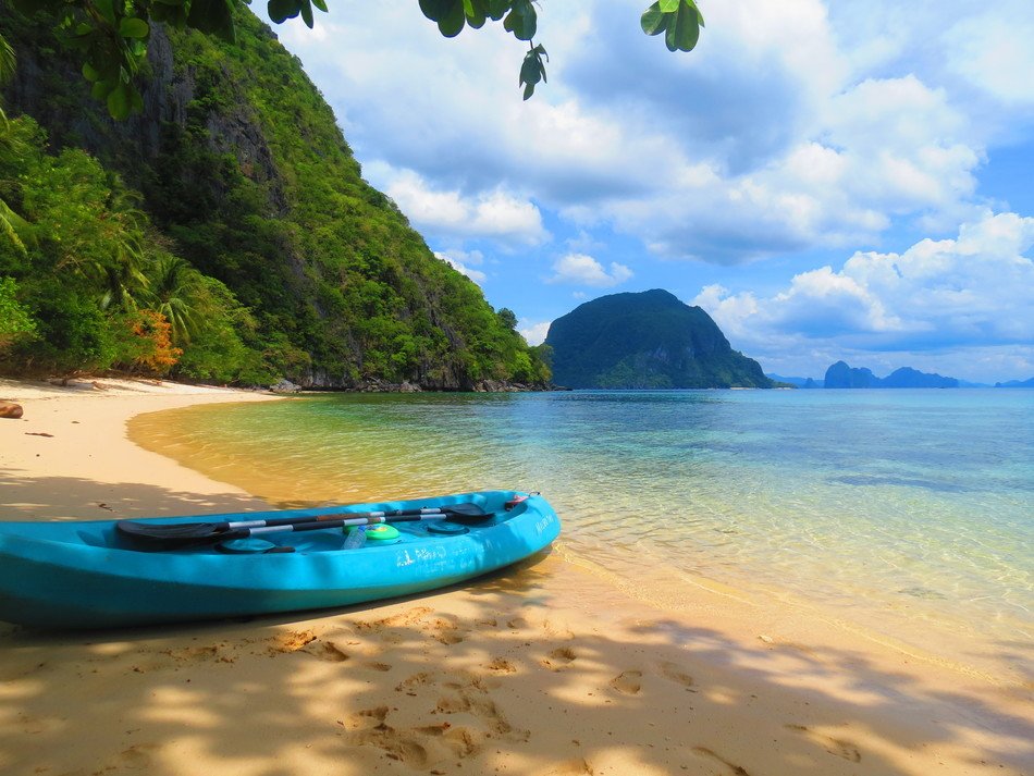 Boat on Paradise seashore