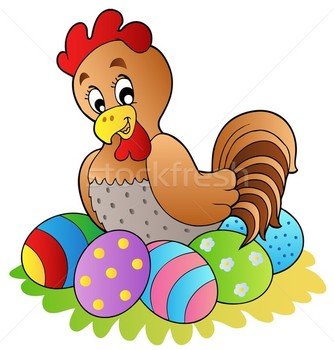 Cartoon Hen Sitting On Eggs