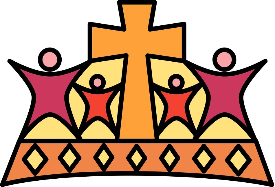 drawn silhouettes of believers and the cross