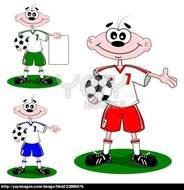 Fun Boy And Girl Cartoon Outline Playing Soccer Or Football In Their