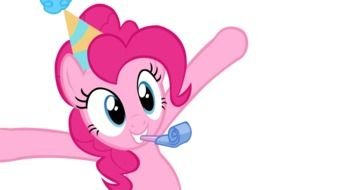 cartoon pink pony in a party hat
