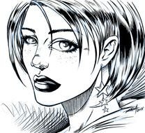 Black and white comic drawing of the girl clipart