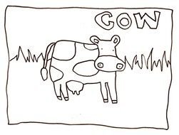 Black and white drawing of the cow on the grass clipart