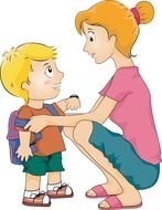 painted mom escorts her son to school