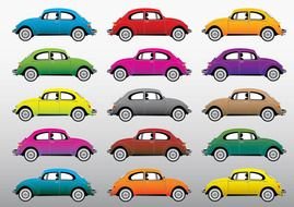 vintage Beetle Cars, colorful Clip Art