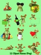 drawings of frogs on a green background