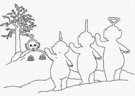 black and white picture of teletubbies