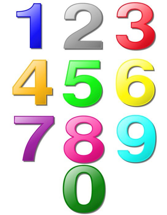 numbers of different colors on a transparent background
