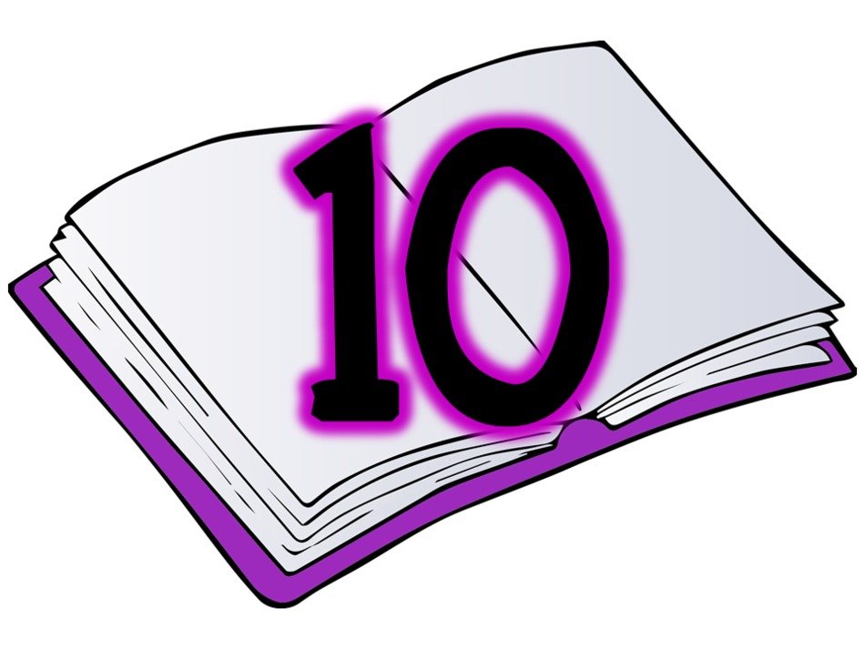 number 10 on the background of an open book