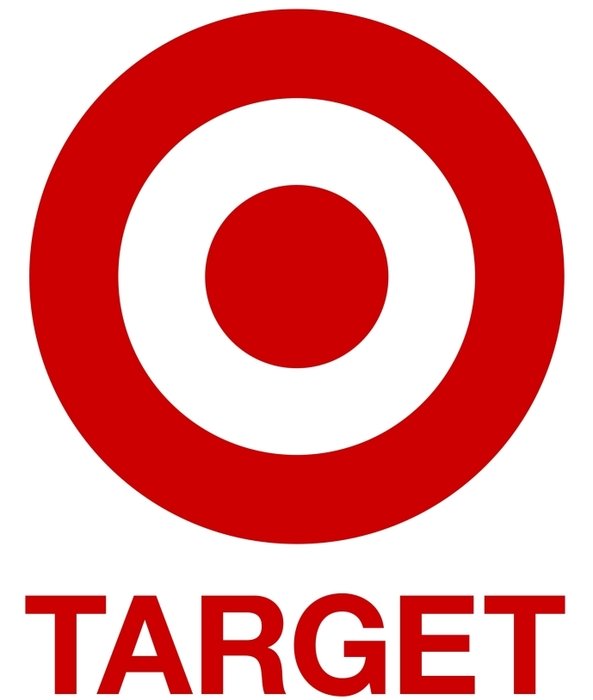 red and white logo with target