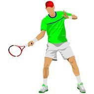 tennis player with a big racket as a picture for clipart