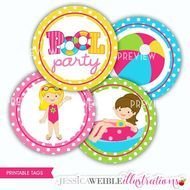 Girls Pool Party Printables Tags