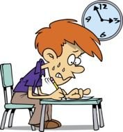 cartoon sweating student on Exam