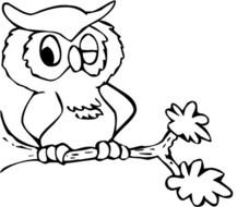 painted winking owl on a branch in a coloring book