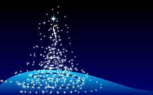 drawn christmas tree of snowflakes against the night sky