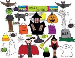 halloween Clip Art in style of kids drawing