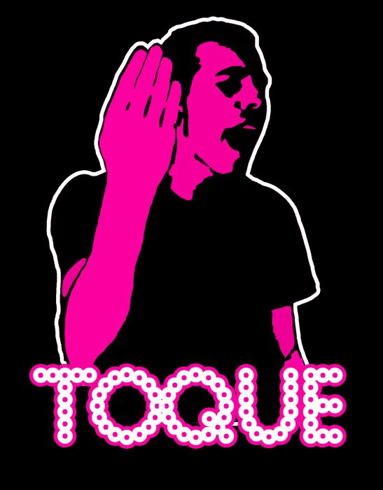 pink and black poster with shouting young man