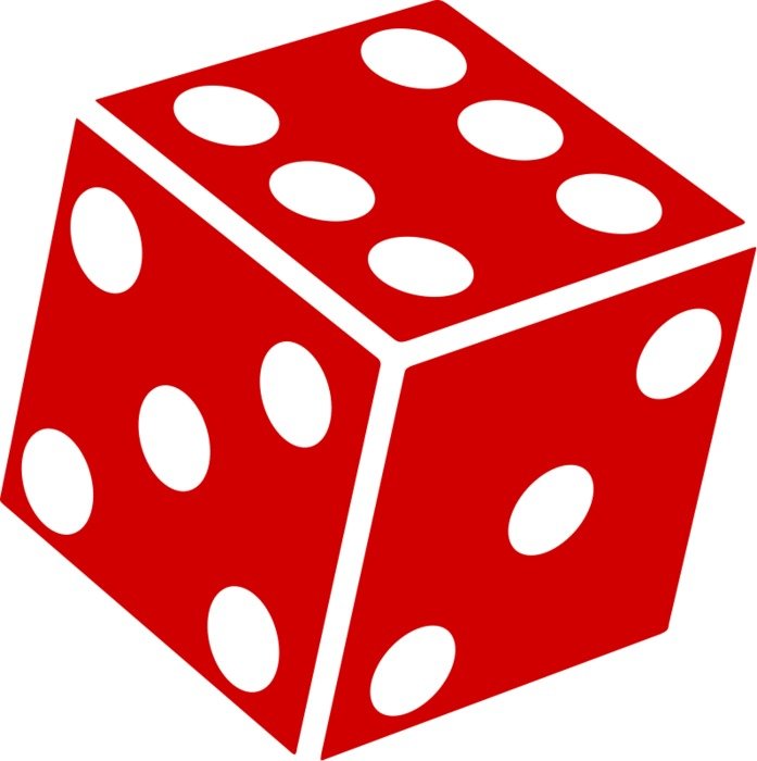 drawn red playing cube with white dots